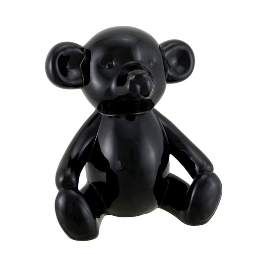 Glossy Black Ceramic Teddy Bear Statue 6 Inch Image 1