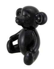 Glossy Black Ceramic Teddy Bear Statue 6 Inch Image 2