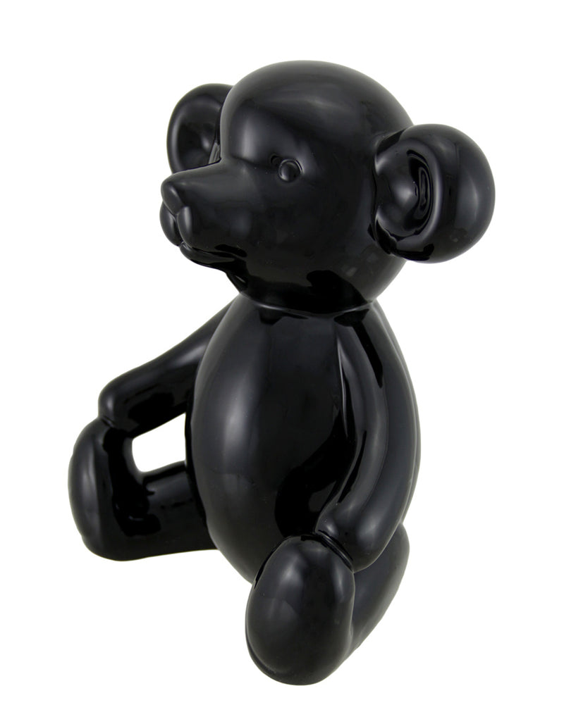 Glossy Black Ceramic Teddy Bear Statue 6 Inch Image 2
