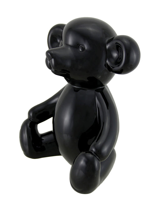 Glossy Black Ceramic Teddy Bear Statue 6 Inch Image 2