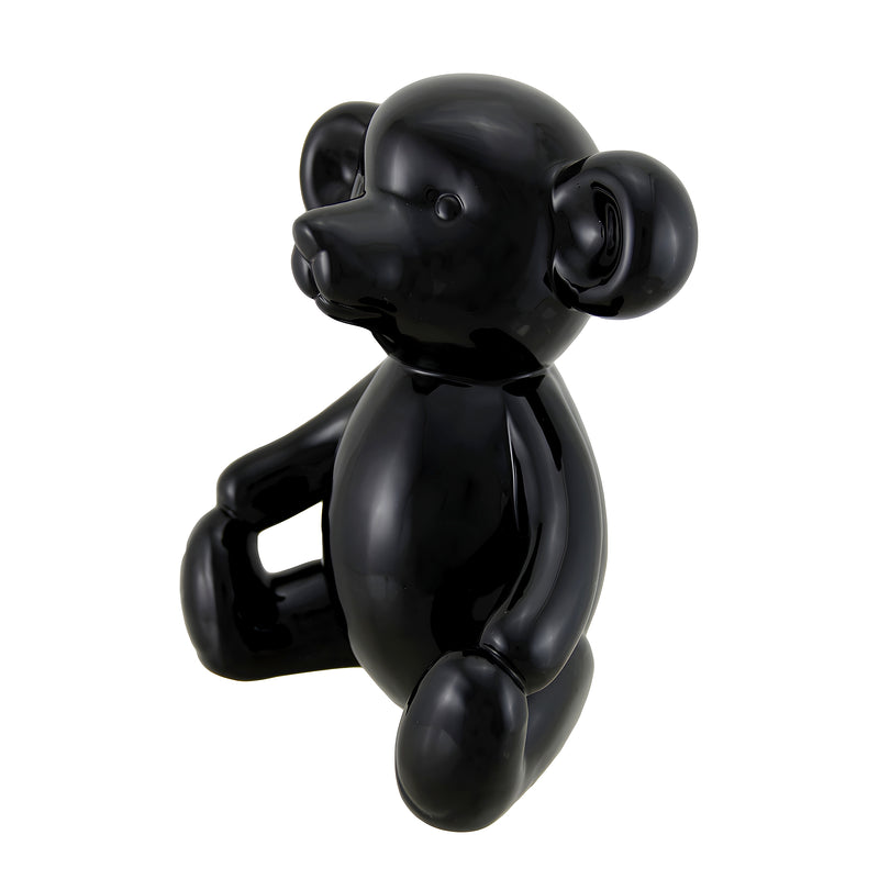Glossy Black Ceramic Teddy Bear Statue 6 Inch Image 2
