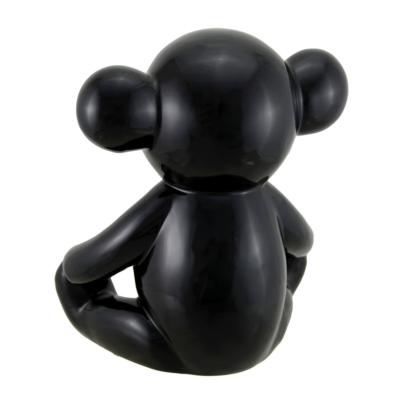 Glossy Black Ceramic Teddy Bear Statue 6 Inch Image 3