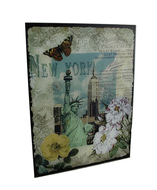 Decorative New York Statue of Liberty Floral Glass Wall Hanging Image 1