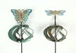 et of 2 Bronze Finish Dragonfly and Butterfly Metal Garden Stake Wind Spinners - Kinetic Windmill Style Yard Sculptures,