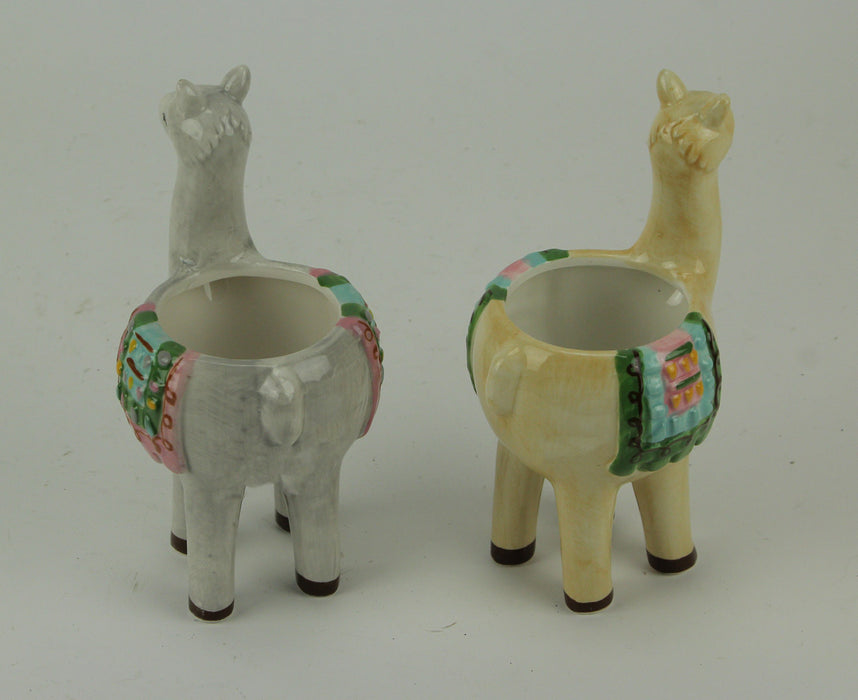 Vibrant Festive Llama Love Ceramic Planters - Set of 2 Small Decorative Pots for Indoor Greenery - 7.75 Inches High - Perfect