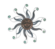 Rustic Copper Finish Metal Sun Face Wall Decor Hanging - 22-inch Diameter - Features Ceramic Bead Accents - Easy Install -