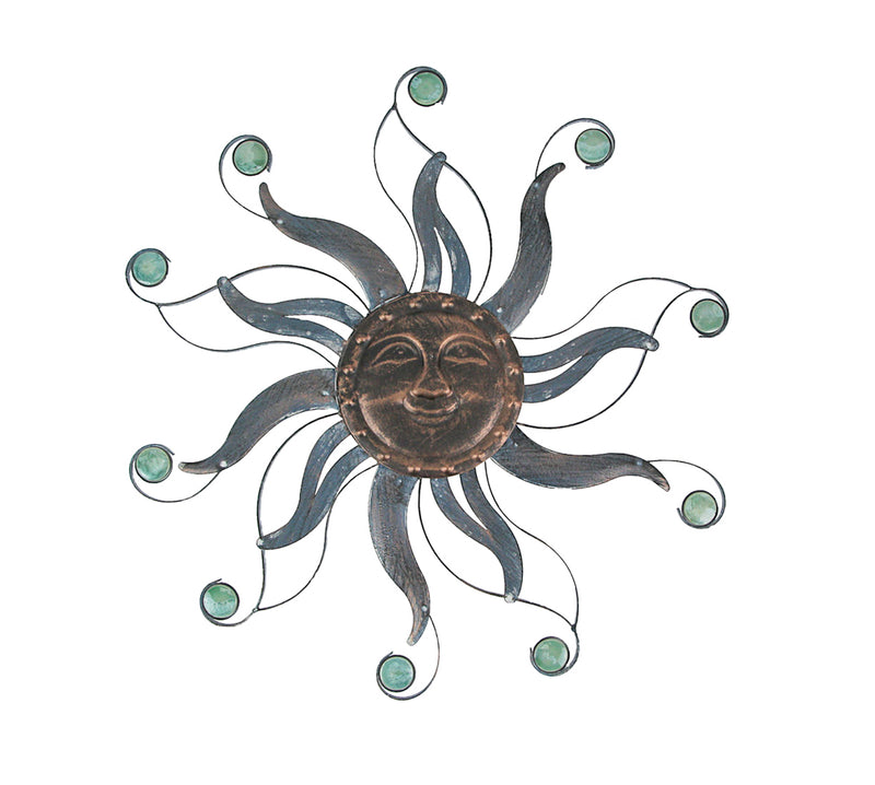 Rustic Copper Finish Metal Sun Face Wall Decor Hanging - 22-inch Diameter - Features Ceramic Bead Accents - Easy Install -