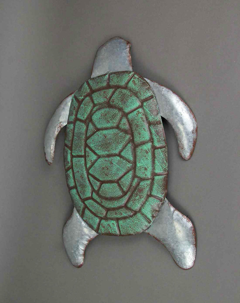 Green - Image 2 - Decorative Galvanized Metal Sea Turtle Wall Art with Vibrant Hand-Painted Enamel Shell, Coastal Beach House