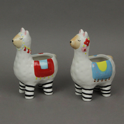 Set of 2 Colorful Dolomite Ceramic Llama Planters - Hand-Painted - Perfect Succulent and Herb Holders for Indoor Home Decor