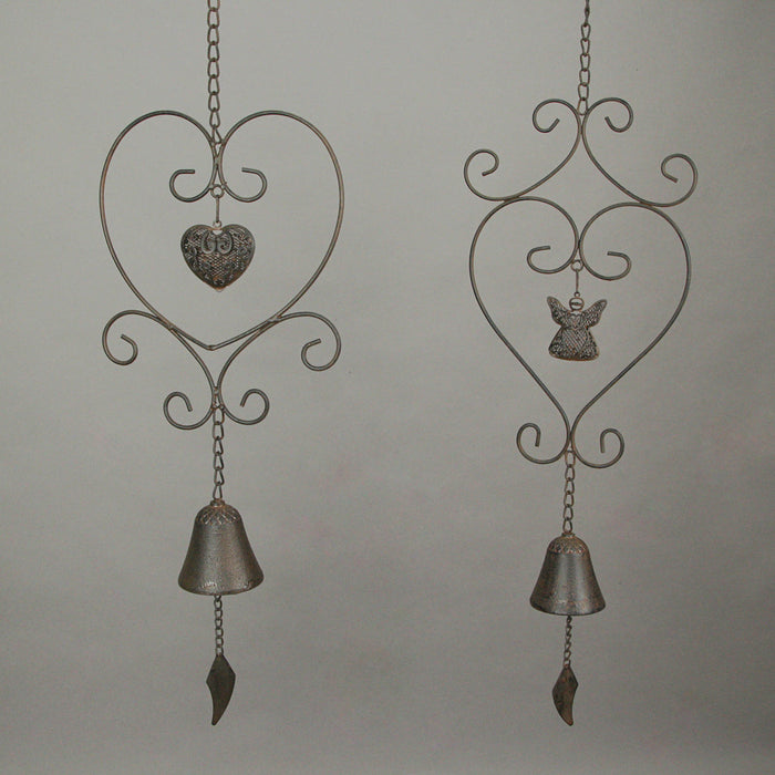 Metal Angel & Heart Hanging Wind Chime Bell Outdoor Home Garden Decor Set of 2 Image 3