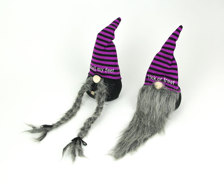 Pair of Playful Trick Or Treat Gnomes - Plush Shelf Sitters for Whimsical and Festive Home Decorations - 16 Inches High -