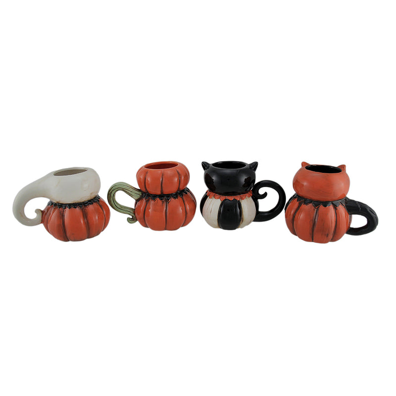 Johanna Parker Pumpkin Peeps: Set of 4 Ceramic Halloween Mugs - Ghost, Cat, Owl and Jack O' Lantern Vintage Style Fall