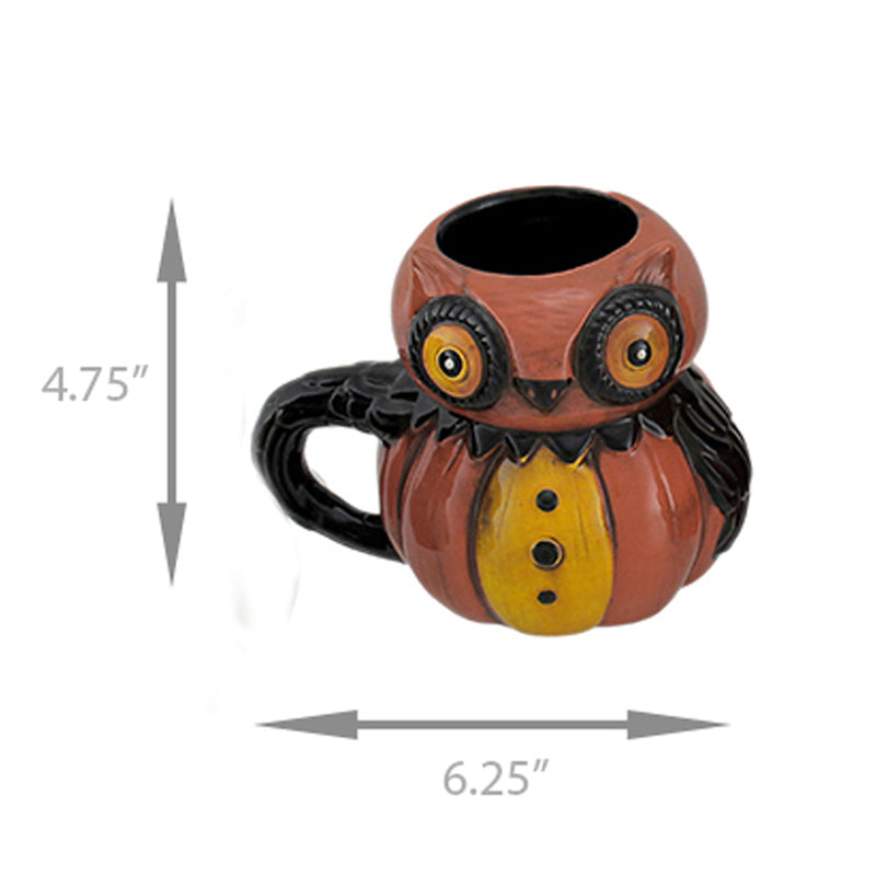 Johanna Parker Pumpkin Peeps: Set of 4 Ceramic Halloween Mugs - Ghost, Cat, Owl and Jack O' Lantern Vintage Style Fall