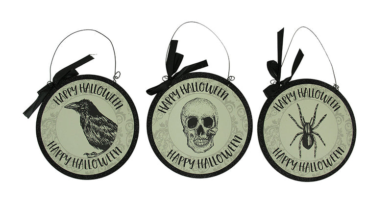3 Piece Set of Vintage Gothic Happy Halloween Wall Hangings 9.5 inch Image 1