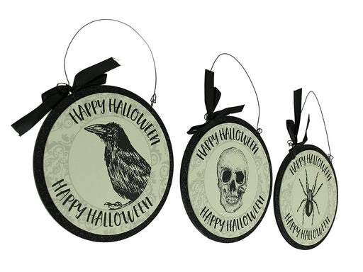 3 Piece Set of Vintage Gothic Happy Halloween Wall Hangings 9.5 inch Image 2