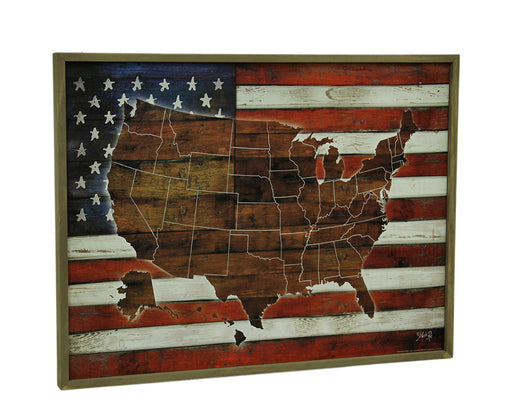 American Blend Superimposed US Map and Flag Wooden Wall Hanging Image 1