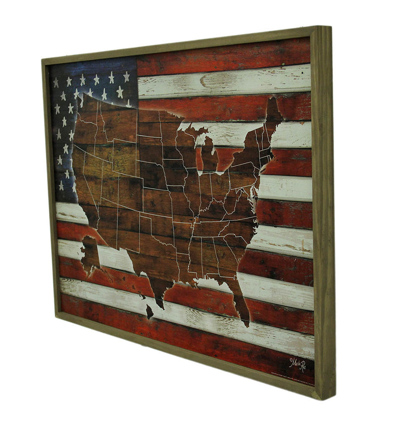 American Blend Superimposed US Map and Flag Wooden Wall Hanging Image 2