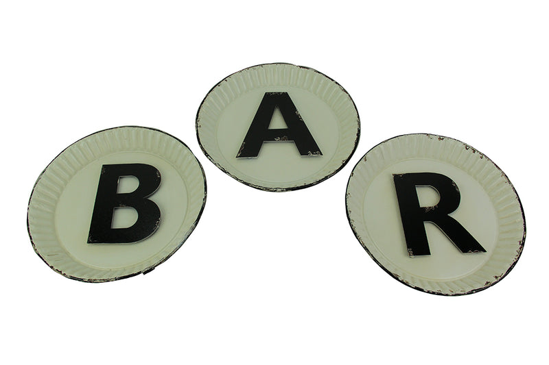 Black and White Pie Plate Style 3 Piece Bar Sign Set Image 1