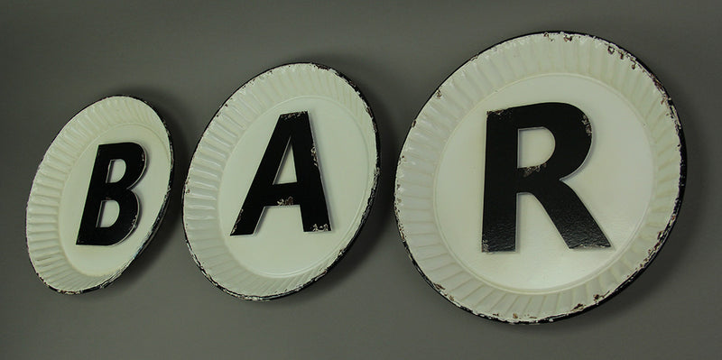Black and White Pie Plate Style 3 Piece Bar Sign Set Image 2
