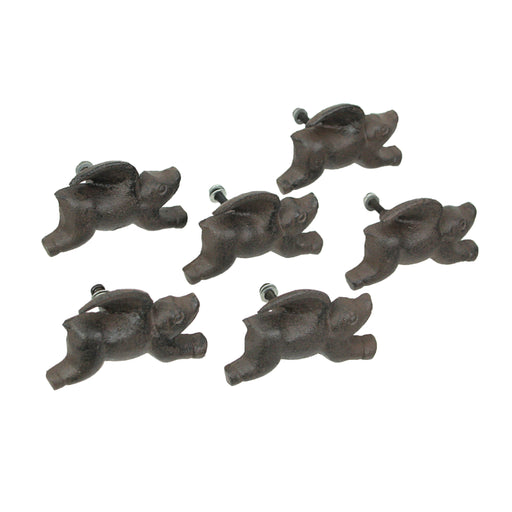 Set of 6 Cast Iron Flying Pig Drawer Pulls Decorative Cabinet Knobs Home Decor Image 1