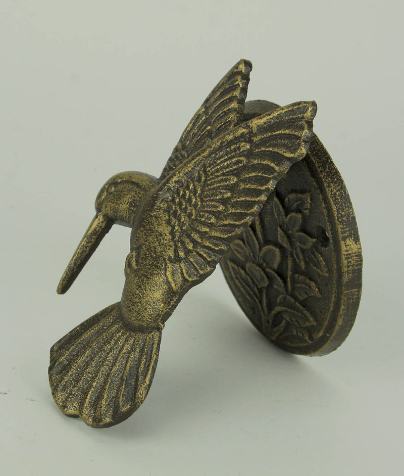 Antique Bronze Finish Cast Iron Hummingbird and Flower Front Door Knocker: Elegant Entry Decor Standing 6.5 Inches High - Add