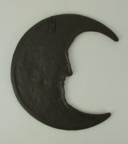 Bronze Finish Cast Iron Crescent Man in the Moon Face Indoor Outdoor Wall Hanging Celestial Decor 11.75 Inches High - Perfect