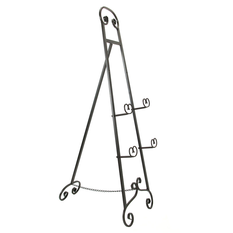 Large Bronze Finish Scroll Top Wrought Iron Art Easel - 50 Inches High - With 2 Sets of Adjustable Holders for Paintings,