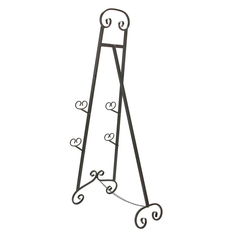 Large Bronze Finish Scroll Top Wrought Iron Art Easel - 50 Inches High - With 2 Sets of Adjustable Holders for Paintings,