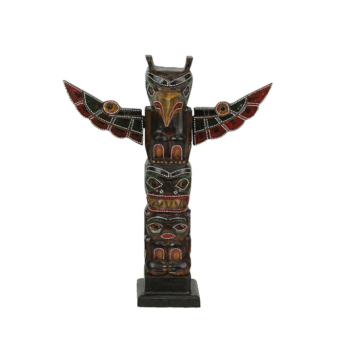 Spread Wings - Image 2 - Handcrafted Wooden Eagle Totem Statue: Intricately Carved with Tribal Designs and Dot-Painted