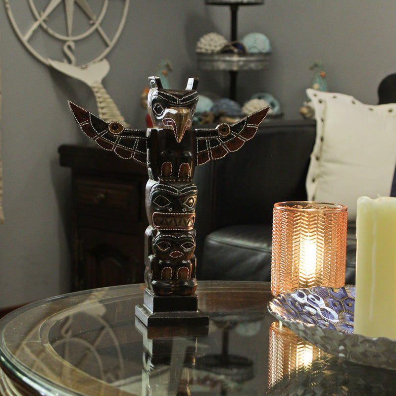 Spread Wings - Image 4 - Handcrafted Wooden Eagle Totem Statue: Intricately Carved with Tribal Designs and Dot-Painted