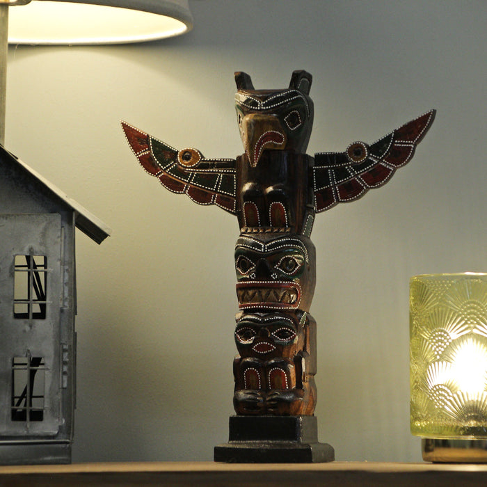 Spread Wings - Image 6 - Handcrafted Wooden Eagle Totem Statue: Intricately Carved with Tribal Designs and Dot-Painted