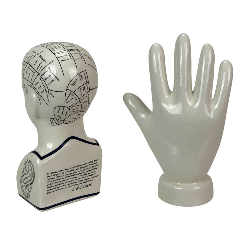 Head & Hand - Image 3 - Zeckos Collectible Figurines Set, White Ceramic Phrenology Head Bust and Palmistry Hand Statues,