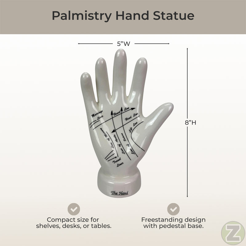 Hand - Image 4 - Zeckos Palmistry Hand Statue, White Glossy Ceramic Collectible Figurine, 8 Inch Freestanding Hand Sculpture