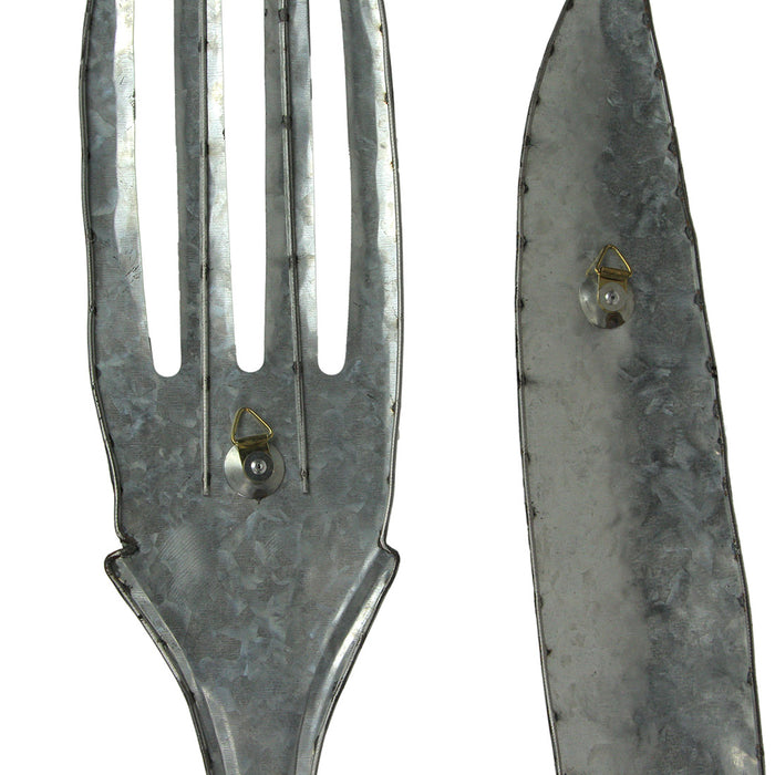 Set of 2 Large Knife and Fork White Metal Wall Hangings - Decorative Utensil Pieces for Country Farmhouse Kitchen Decor -