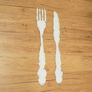 Set of 2 Large Knife and Fork White Metal Wall Hangings - Decorative Utensil Pieces for Country Farmhouse Kitchen Decor -