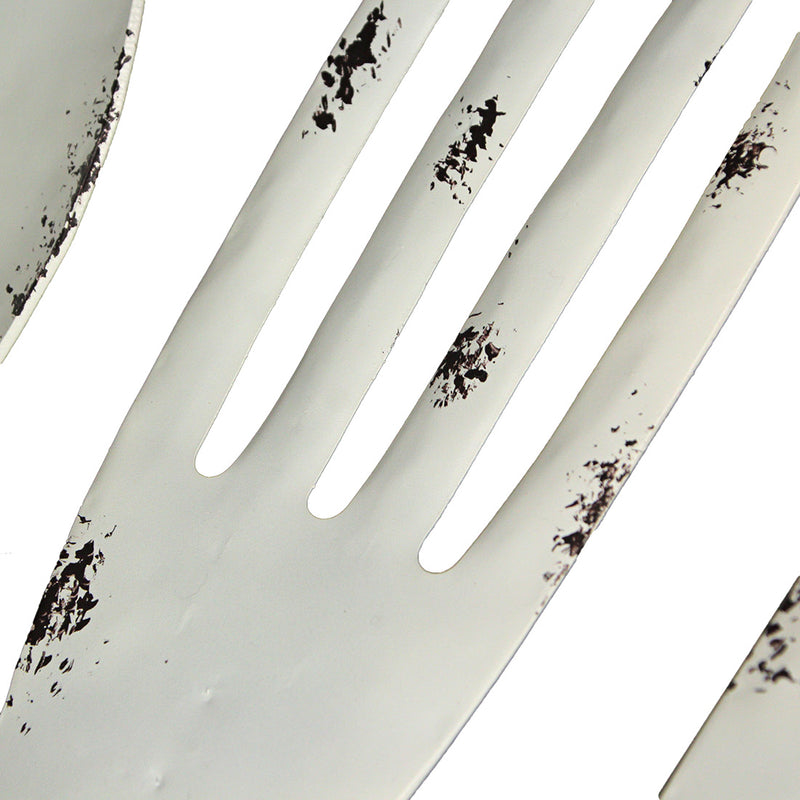 Rustic White Finish Metal Knife, Fork, and Spoon Wall Art: Decorative Utensil Set for Farmhouse Kitchen Decor, 30 Inches High