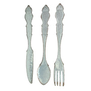 Galvanized Grey Metal Fork, Spoon, and Knife Farmhouse Kitchen Decor Wall Hanging Set - 31 Inches High - Transform Your