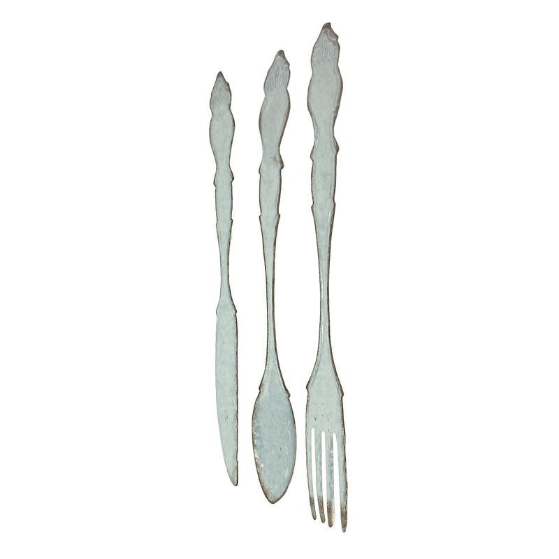 Galvanized Grey Metal Fork, Spoon, and Knife Farmhouse Kitchen Decor Wall Hanging Set - 31 Inches High - Transform Your