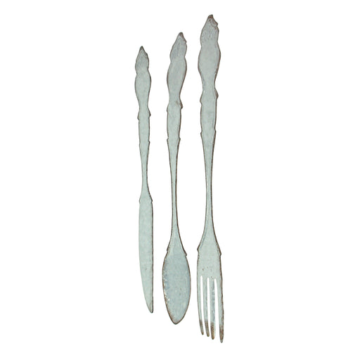Galvanized Grey Metal Fork, Spoon, and Knife Farmhouse Kitchen Decor Wall Hanging Set - 31 Inches High - Transform Your