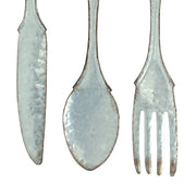 Galvanized Grey Metal Fork, Spoon, and Knife Farmhouse Kitchen Decor Wall Hanging Set - 31 Inches High - Transform Your