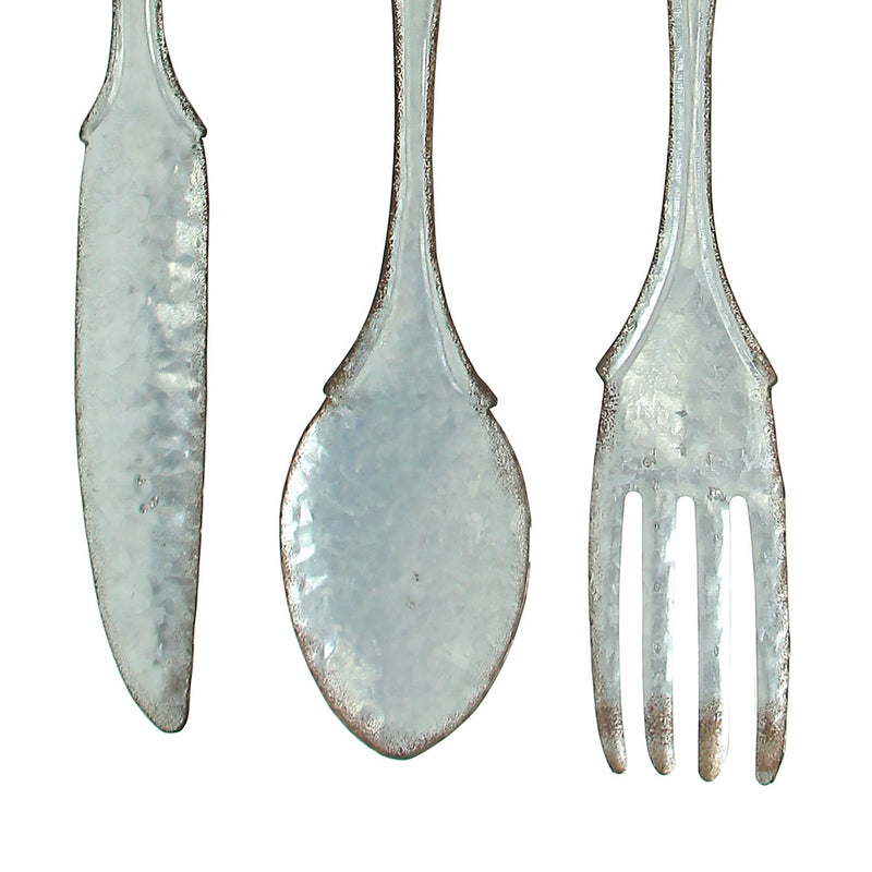 Galvanized Grey Metal Fork, Spoon, and Knife Farmhouse Kitchen Decor Wall Hanging Set - 31 Inches High - Transform Your