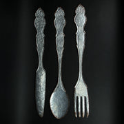 Galvanized Grey Metal Fork, Spoon, and Knife Farmhouse Kitchen Decor Wall Hanging Set - 31 Inches High - Transform Your