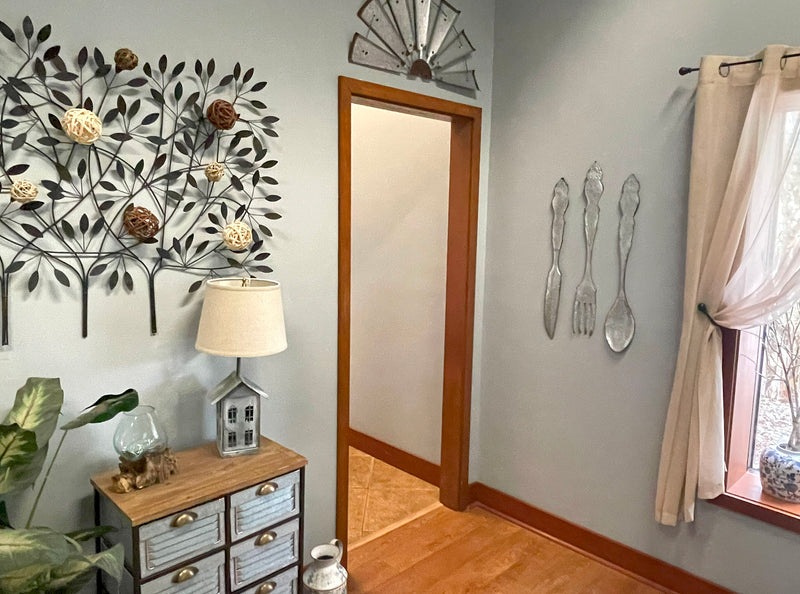 Galvanized Grey Metal Fork, Spoon, and Knife Farmhouse Kitchen Decor Wall Hanging Set - 31 Inches High - Transform Your
