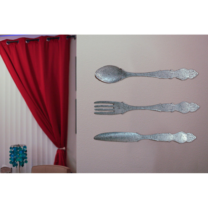 Extra Large Galvanized Metal Fork Spoon Knife Farmhouse Kitchen Decor Wall Hanging Set Image 6