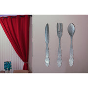 Galvanized Grey Metal Fork, Spoon, and Knife Farmhouse Kitchen Decor Wall Hanging Set - 31 Inches High - Transform Your
