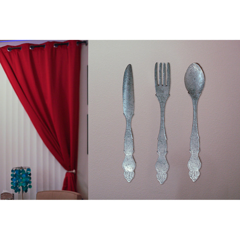 Galvanized Grey Metal Fork, Spoon, and Knife Farmhouse Kitchen Decor Wall Hanging Set - 31 Inches High - Transform Your