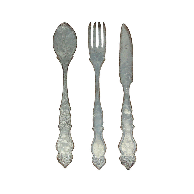 Large Galvanized Metal Fork, Spoon, Knife Farmhouse Wall Decor Set: Rustic Charm Meets Practical Elegance in these Oversized