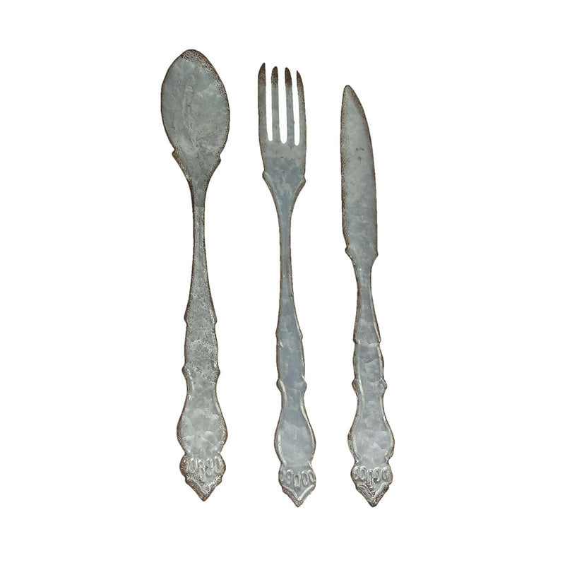 Large Galvanized Metal Fork, Spoon, Knife Farmhouse Wall Decor Set: Rustic Charm Meets Practical Elegance in these Oversized