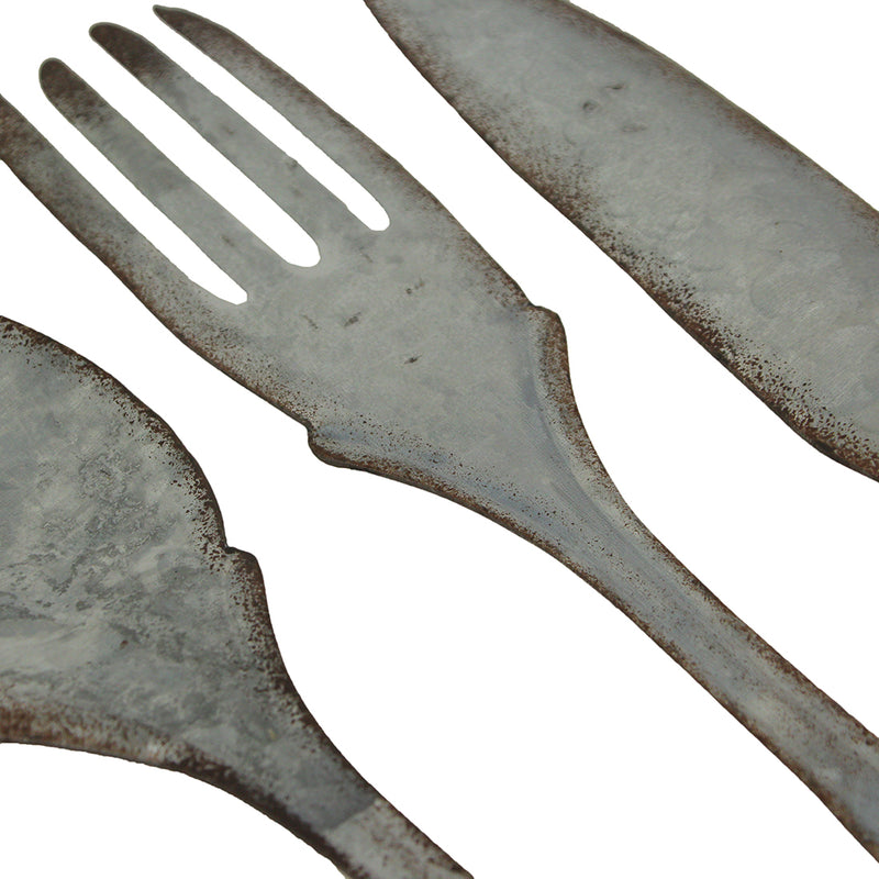 Large Galvanized Metal Fork, Spoon, Knife Farmhouse Wall Decor Set: Rustic Charm Meets Practical Elegance in these Oversized