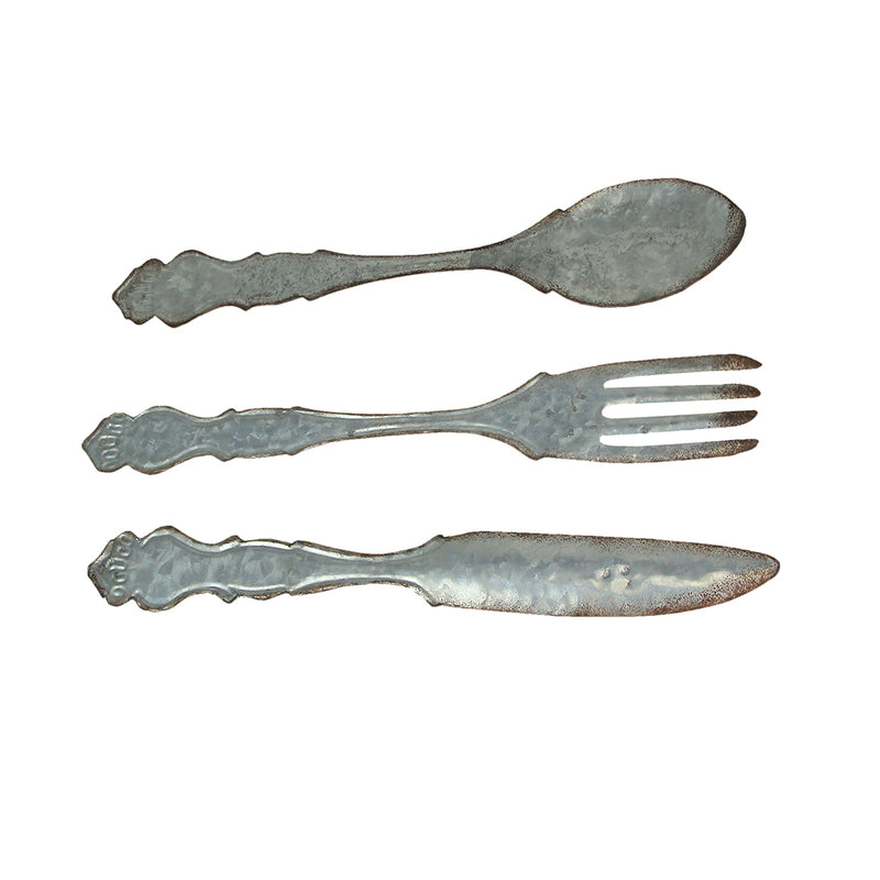 Large Galvanized Metal Fork, Spoon, Knife Farmhouse Wall Decor Set: Rustic Charm Meets Practical Elegance in these Oversized